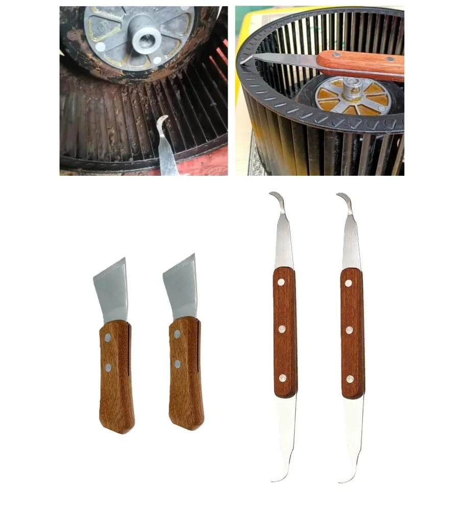 Stainless Steel Double Ended Scraper Kit 4Pcs with Comfortable Wooden Handle for Range Hood Griddle and Flat Cleaning