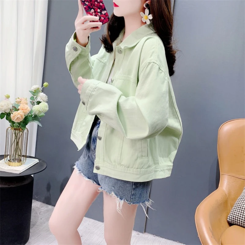 

Новое поступление весны 2024, женская розовая джинсовая корейская свободная посадка, короткая повседневная стильная верхняя одежда для похудения