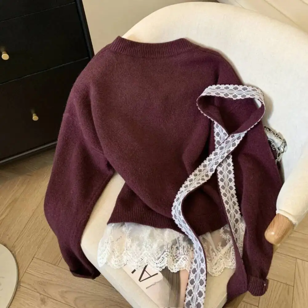 BabYoung النمط الفرنسي شريطة من الدانتيل المرقعة الخامس الرقبة Mujer مثير الرغبة النقية رائعة متماسكة البلوز الرسن كسول سليم بلوزة كاجوال