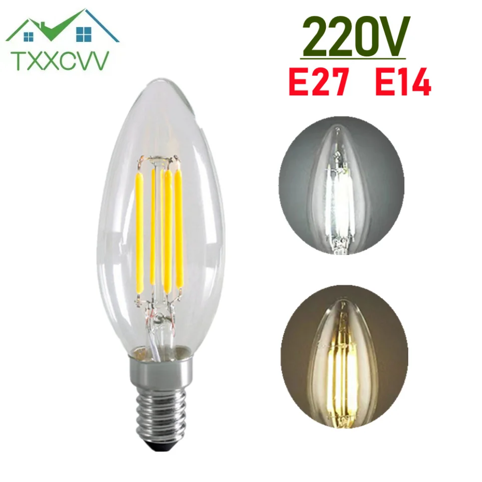 Ampoule LED Edison E14 à Filament C35 de Style Rétro, Antique, Vintage, Blanc Froid et Blanc Chaud, 2W, 4W, 6W, AC 220/240V