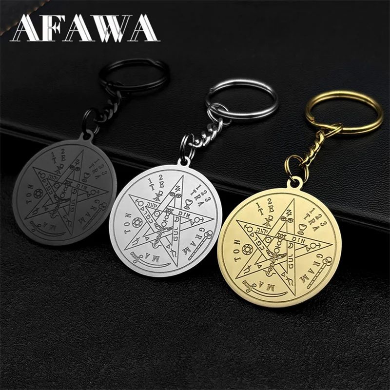 Jewish Tetragrammaton Hebrew Pentagram Key Chain for Women Men Stainless Steel Gold Silver Color Amulet Star Key Ring Jewelry