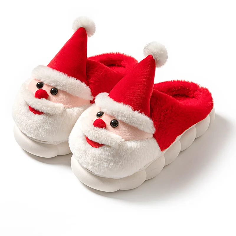 Santa Claus Designer Fluffy Slippers Women House Christmas Cartoon Winter Shoes Girls Flat Home Warm Fashion Footwear Large Size