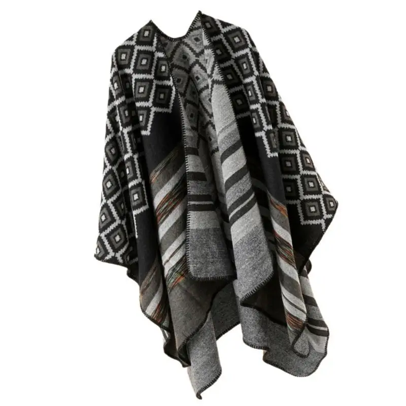

652F Колумбия Пончо Джемпер с геометрическим узором Свитер Шаль пашмины Накидка Шарф Плащ Богемная шаль Шарф Зимнее пончо