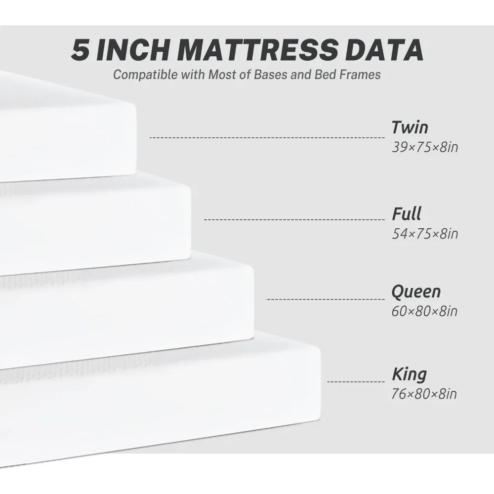 Queen Mattress, 5/6/8/10/12Inch Gel Infused Memory Foam Mattress Medium-Firm Mattress for Pressure Relief，CertiPUR-US Certified