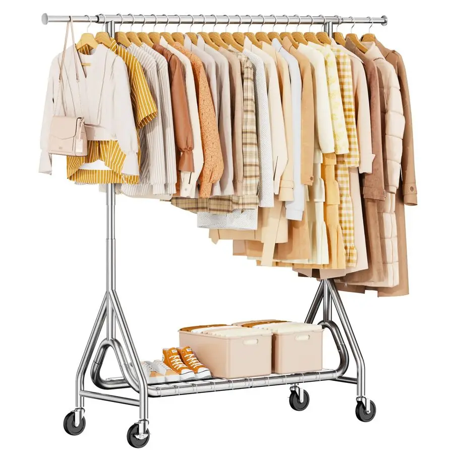 

Duty Clothing Rack, Metal Clothes Rack Load 450 LBS, Rolling Coat Racks for Hanging Clothes with Lockable Wheels, Wardrobe Close