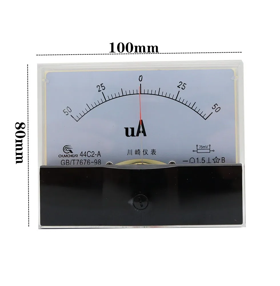 44c2 DC positive and negative ammeter microammeter milliammeter ± 25ua 50mA 5A 10A two way instrument - + 80 * 100mm size