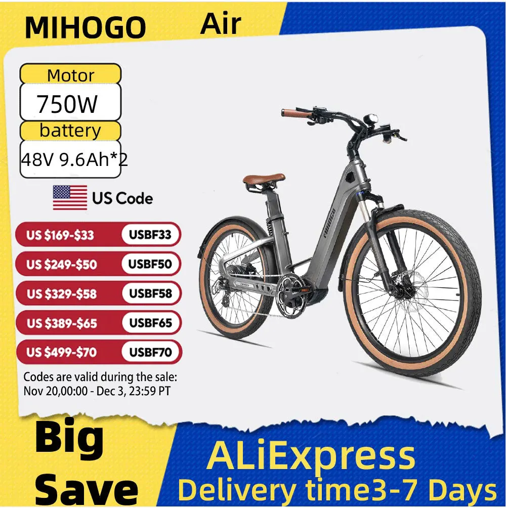 

MIHOGO Air 750 Carbon Fiber Frame 750W Adult Electric Bicycle City E-Bike 26" Inflatable Tire Ebike 48V 9.6AH*2