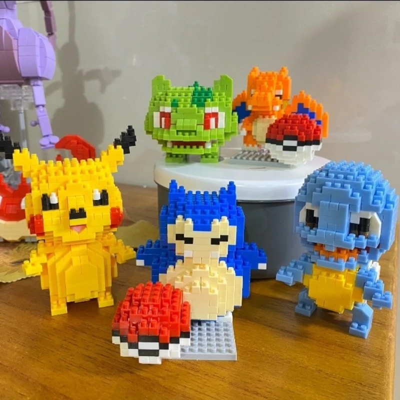 Pokemon Pikachu Blocks Small Cartoon Mini Building Block Charizard Eevee Anime Assemble Action Model Dolls Toy For Kids Birthday