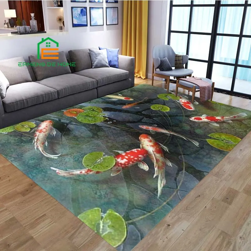 

3D Fish Pattern Rug for Bedroom Living Room Carpet for Kitchen Floor Mats Home Decor Non-Slip Floor Pad Rug 15 Sizes