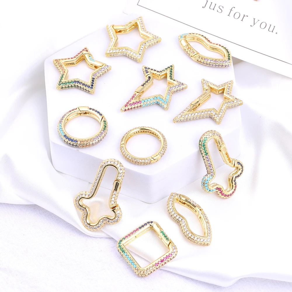 Juya 18K Gold Plated Fasteners Decoration Screw Bolt Lock Carabiner Clasps Accessories For DIY Locket Pendant Jewlery Making