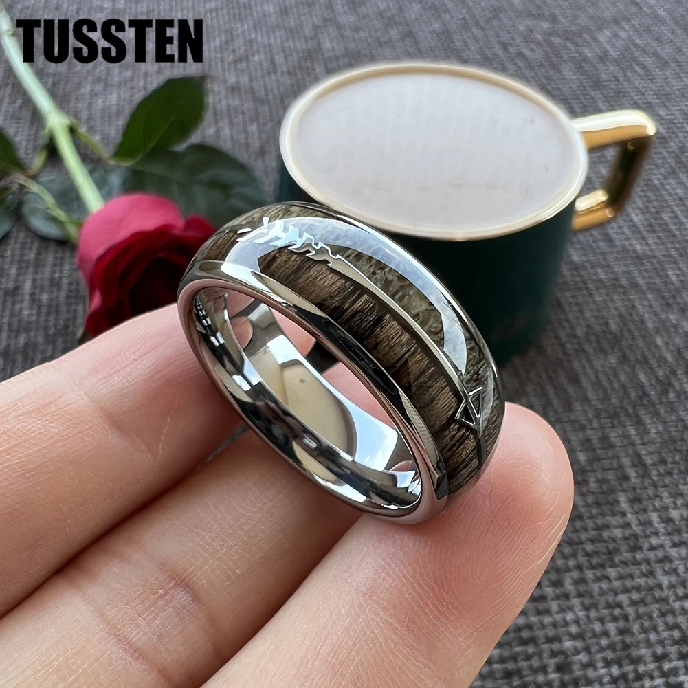 Dropshipping TUSSTEN 6/8MM Arrow Ring Men Women Tungsten Wedding Band With Dear Antler And Zebra Wood Inlay Comfort Fit