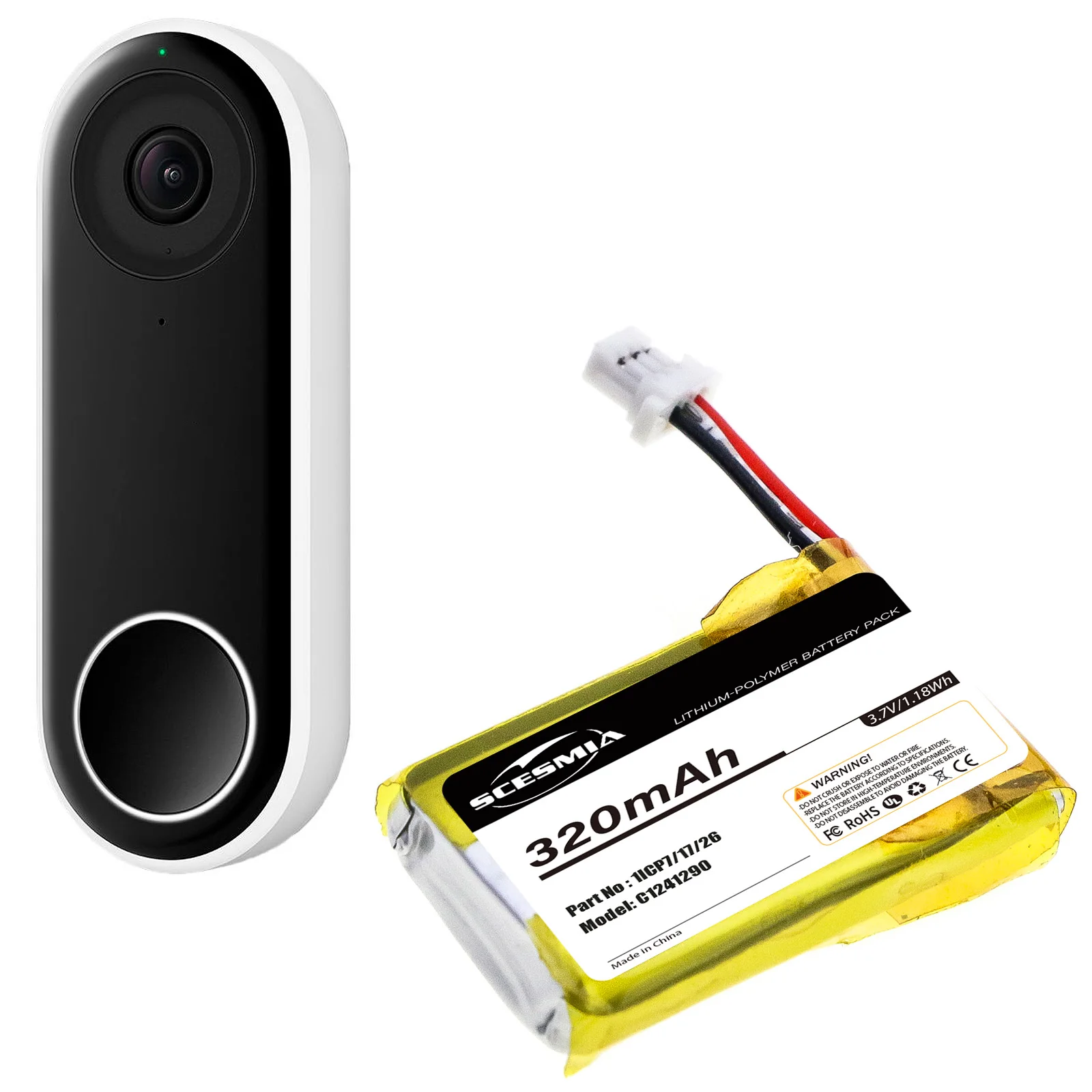 3.7V 320mAh Home Security Camera Battery 1ICP7/17/26 for Nest Hello, NC5100US, C1241290, Vido Doorbell Wired +TOOL