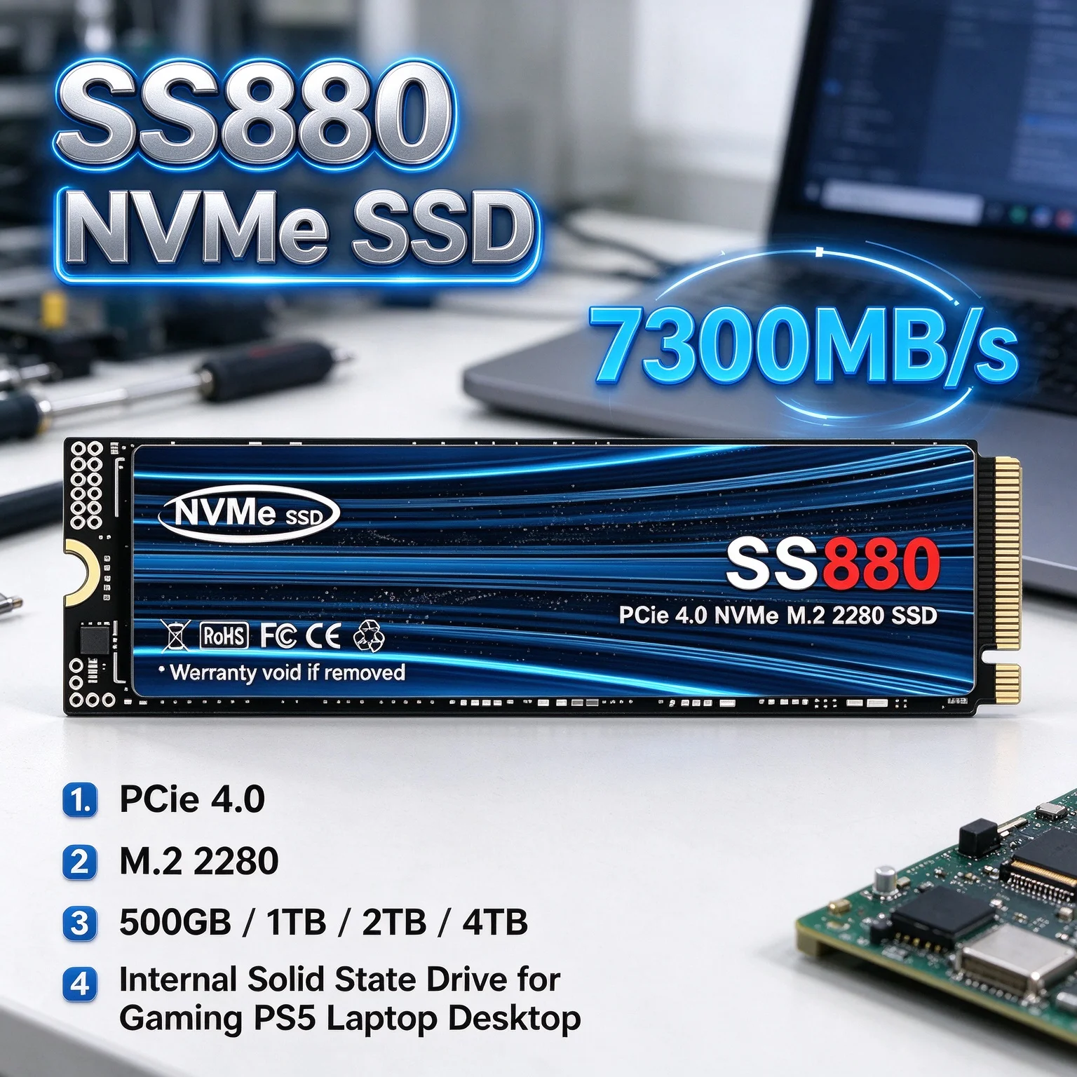 M.2 Nvme 4Tb Pcie 4.0 Ssd - Dahili SSD: SS880 NVMe SSD, 7300