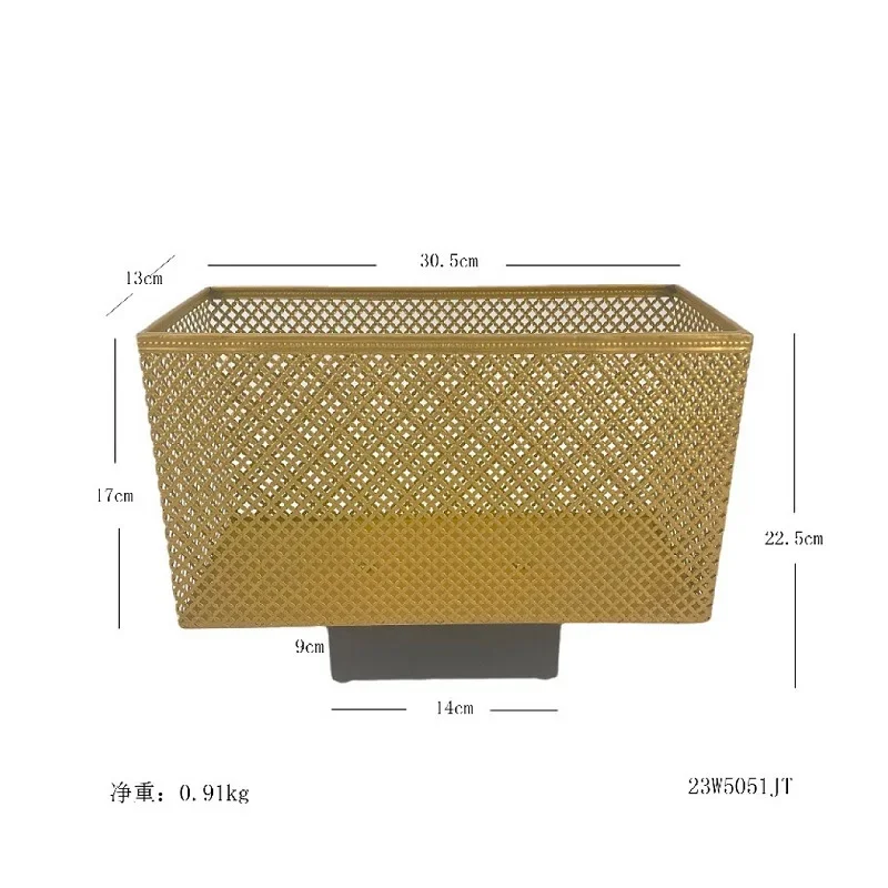 Modern Minimalist Gold Wrought Iron Rectangular Metal Mesh Hollow Planter Hotel Model Room Soft Home Decor Flower Pot Ornament