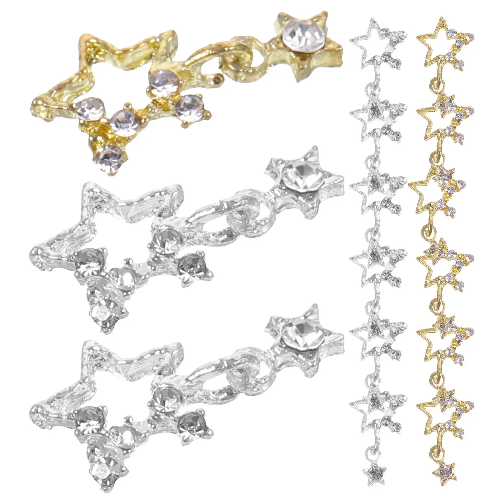 30Pcs Star Shape Nail Charms Five Pointed Metal Rhinestone Decorative Charms for Acrylic Manicure Decorative Nail Charm