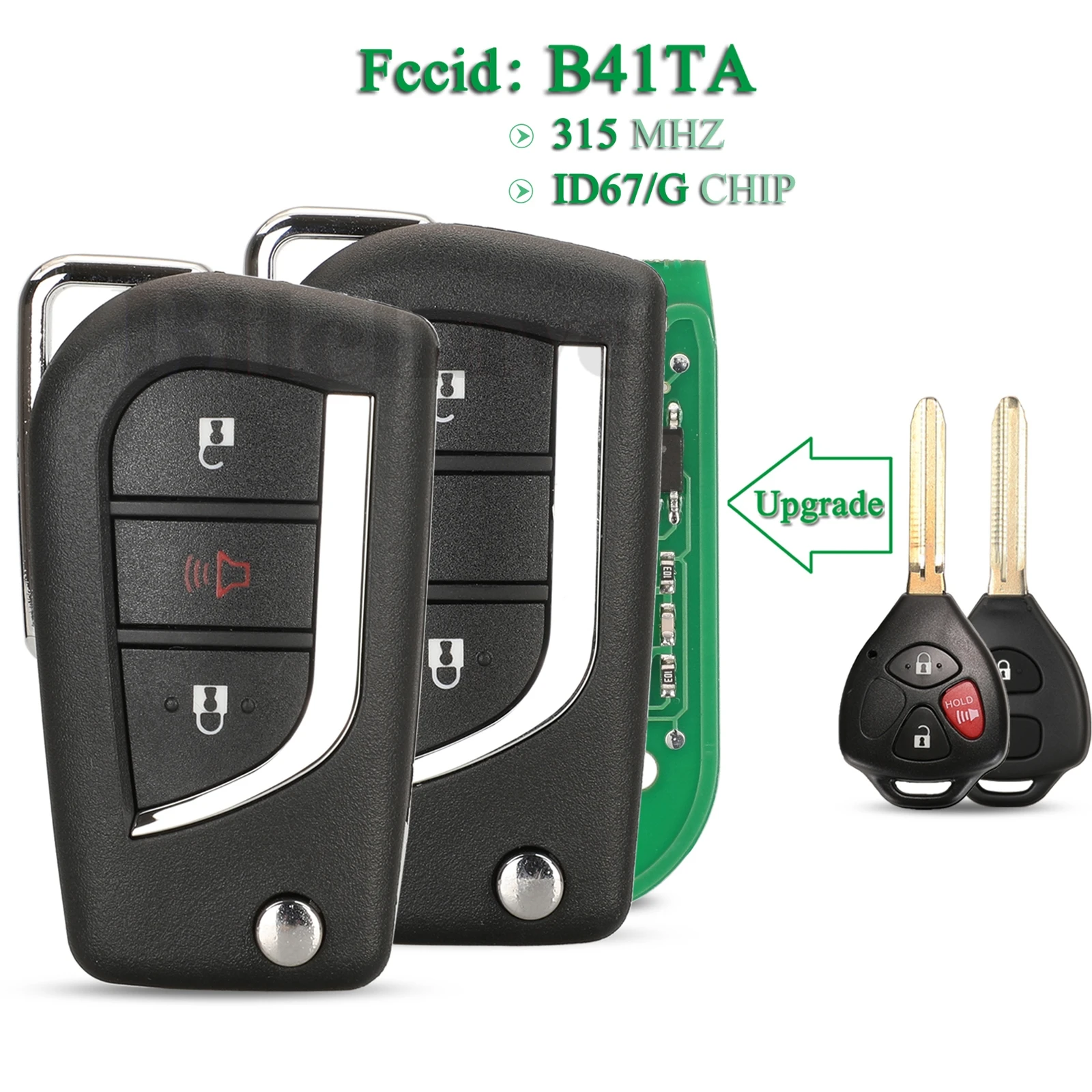 

jingyuqin Modified B41TA 315MHz For Toyota Prius Hilux Etios Vios Yaris Innova Sw4 Camry Remote Car Key ID67/G Chip Fob 2/3BTN