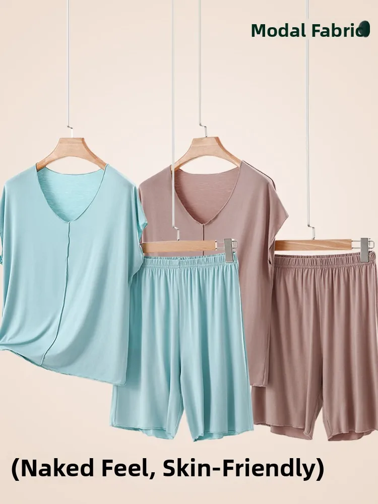 

Комплект домашней одежды из модала, женский летний тонкий повседневный комплект из двух предметов, свободный круглый комплект Ne Spwear, удобный дышащий светильник...