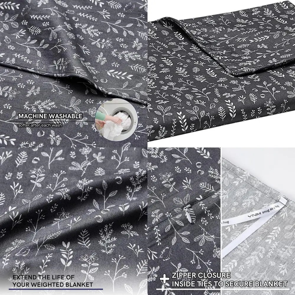 

Exclusive Cotton Duvet Cover for Weighted Blankets with 16 Ties, Plant/Grey, 60x80