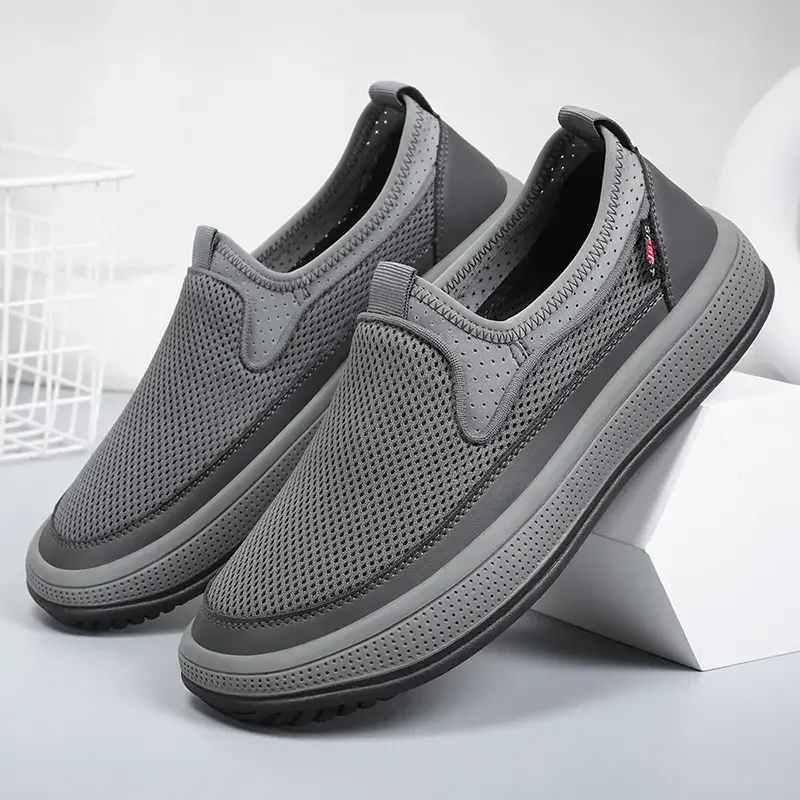 Men Flat Bottom Sneakers Casual Breathable Mesh Walking Shoes Mesh Round Toe Soft Sole Lightweight Driving Slip on Loafers