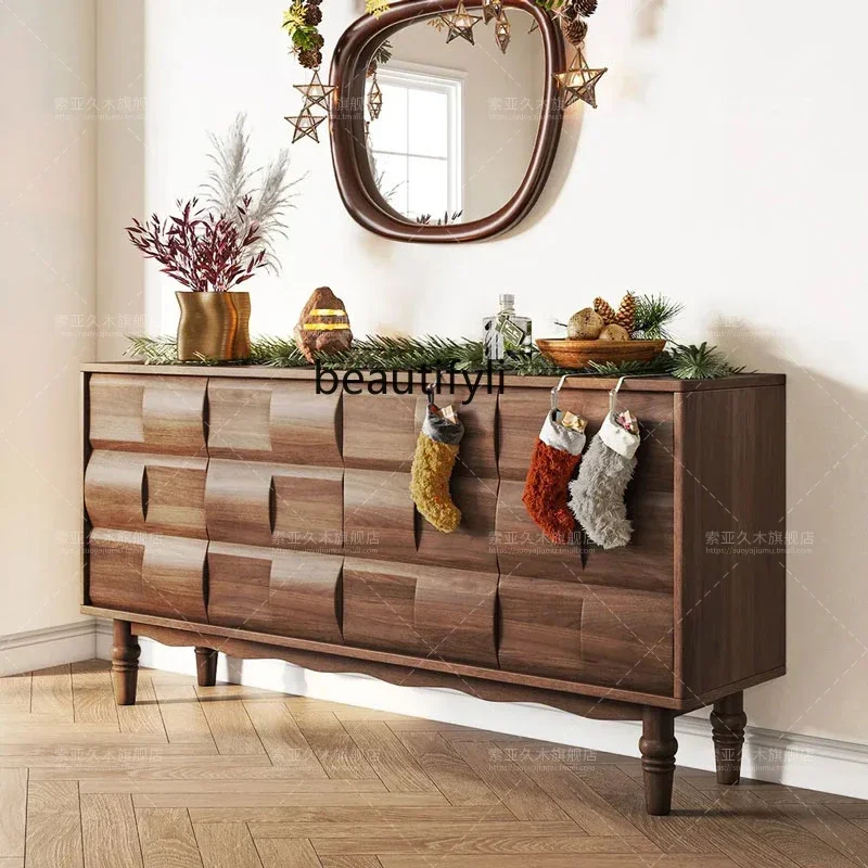 

American retro solid wood dining side cabinet, living room wall locker, household storage cabinet9344