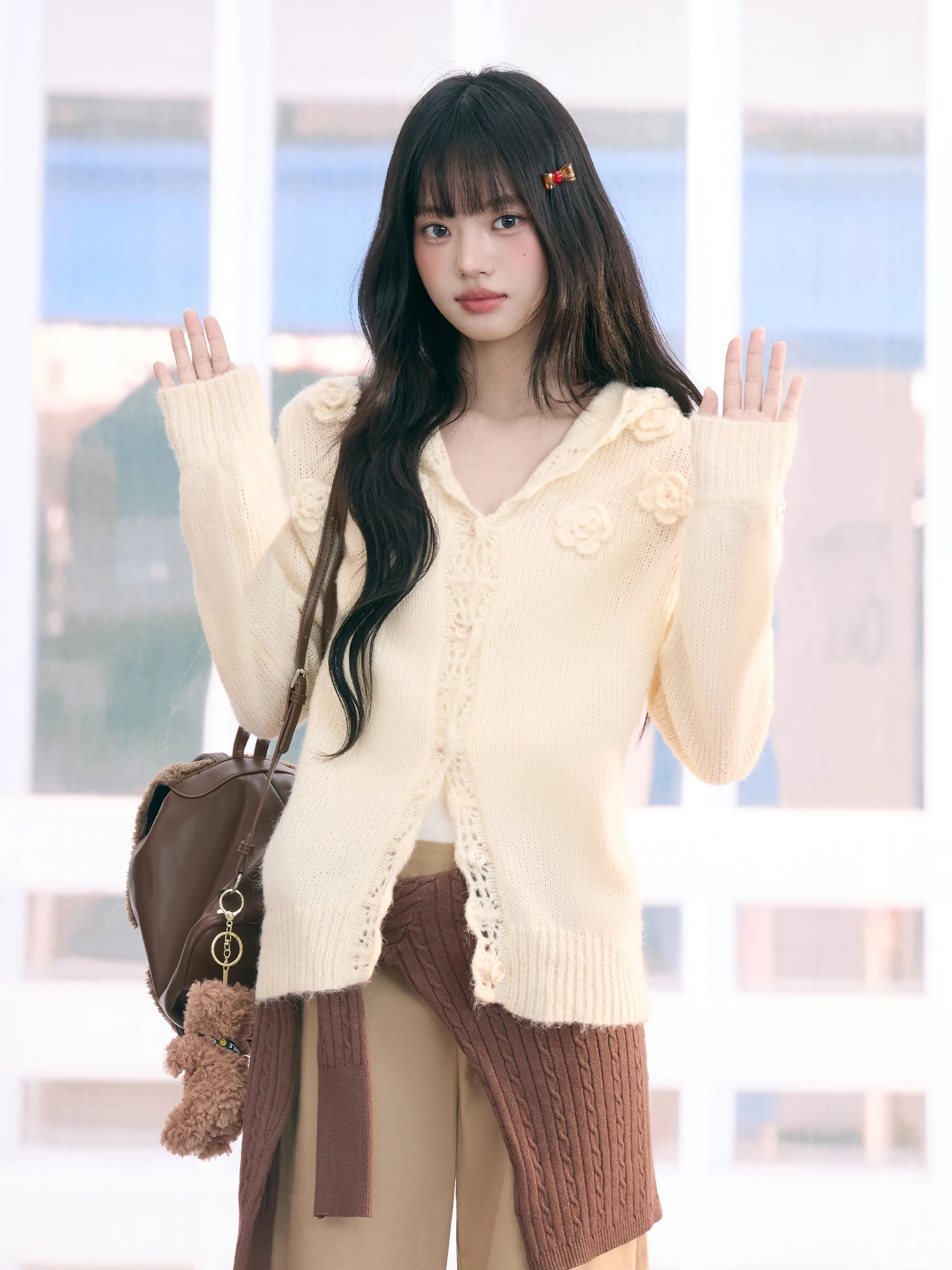 

Wedhub Autumn New Knitted Flower Design Hoodie Women's Faionable Top Casual Sle Long Sve Nylon Polyester Blend
