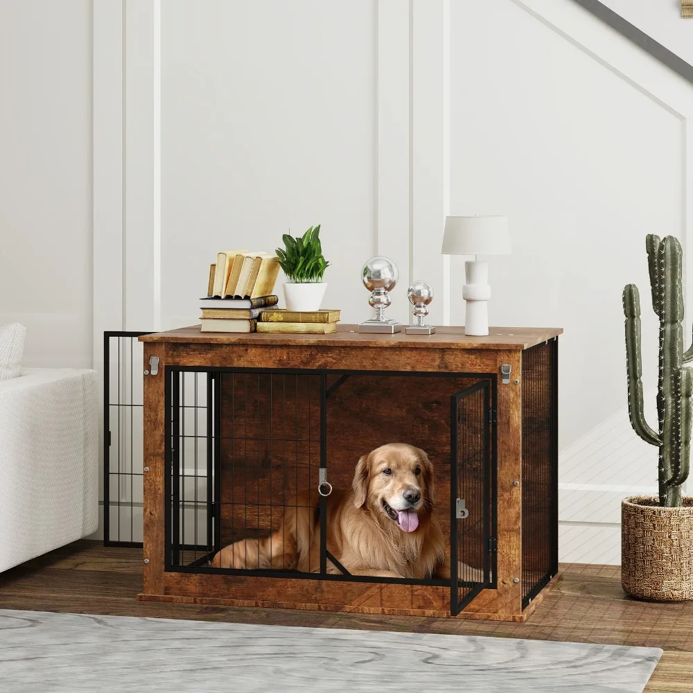 

39" Dog Crate Furniture w/ Flip-up Top Opening, 2 Doors, for L Dogs
