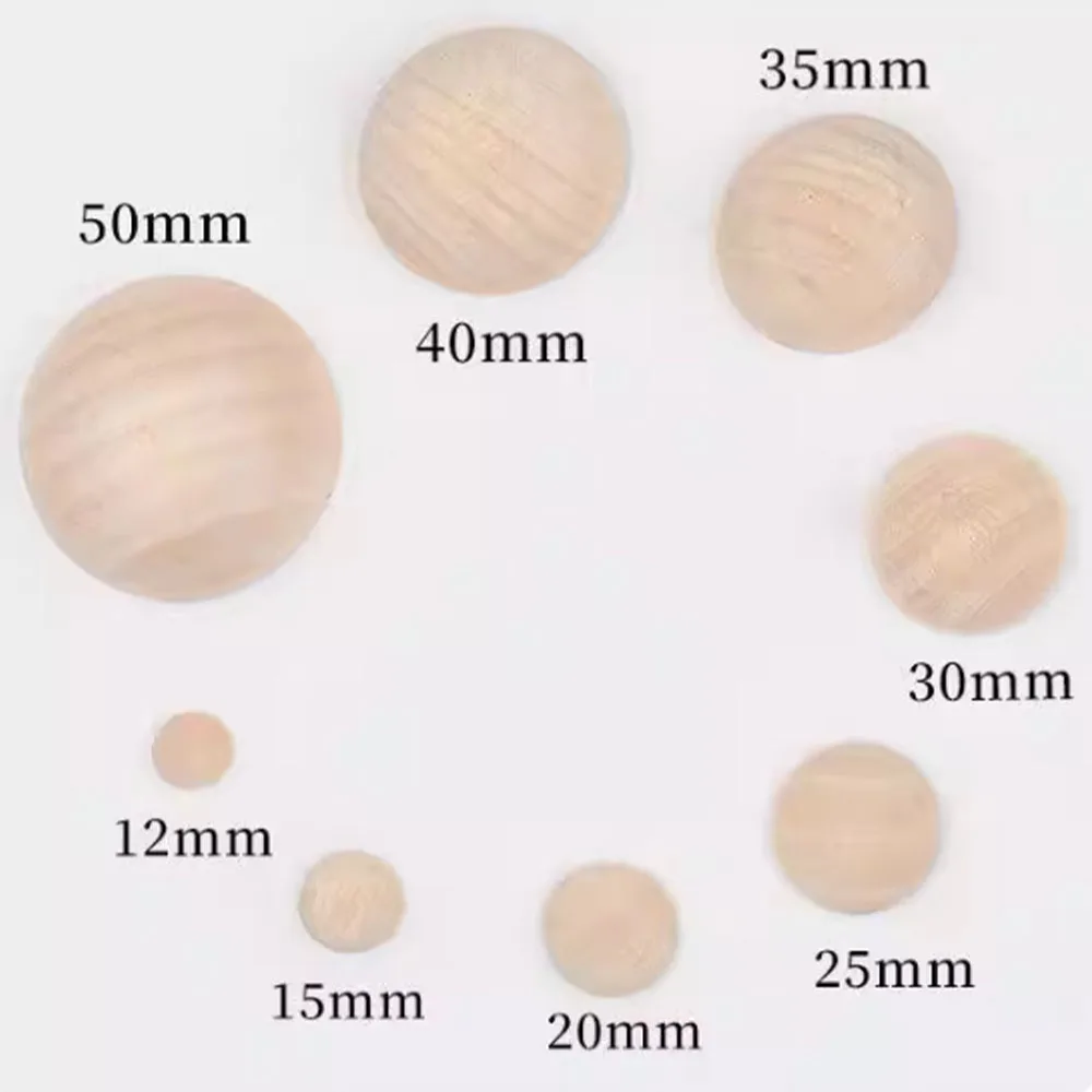 10pcs Natural Half Wooden Beads Unfinished Split Round Wood Balls For Craft Paint Kids Arts Make Gnome Noses Christmas Decor