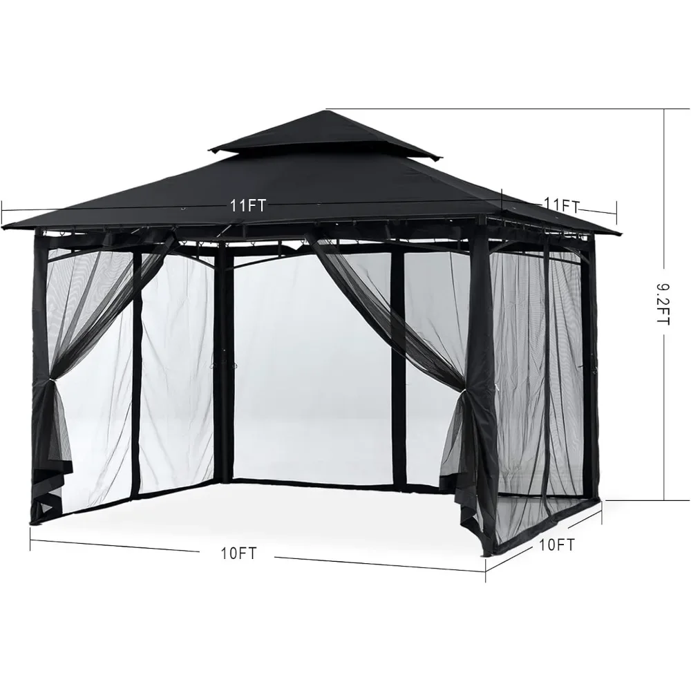 Outdoor Garden Gazebo for Patios with Stable Steel Frame and Netting Walls (10x10,Black) Arches, Arbours, Pergolas & Bridge