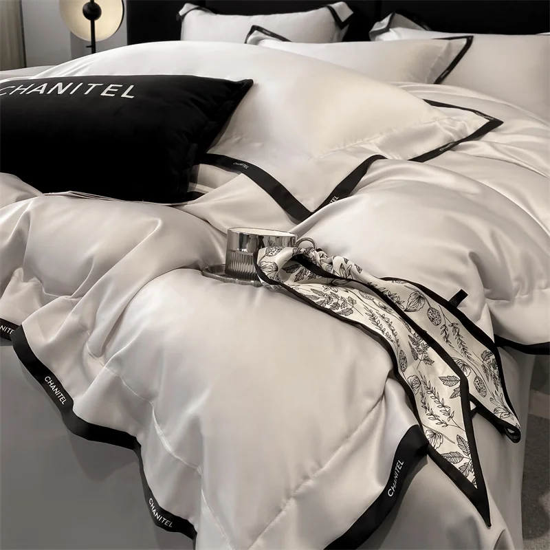 Y25e Light Luxury Tencel Four Piece Set Silk Smooth Bare Sleep Summer New Ice Silk Cool Quilt Cover Bed Sheet Kasai Bed