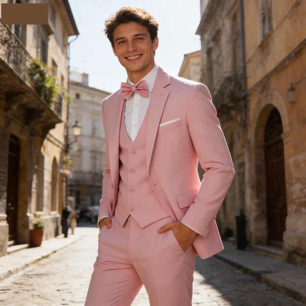 

Men's Elegant Solid Color Blazer Vest Pants Set Casual Outdoor English Style Wedding Performance Singer Outfit