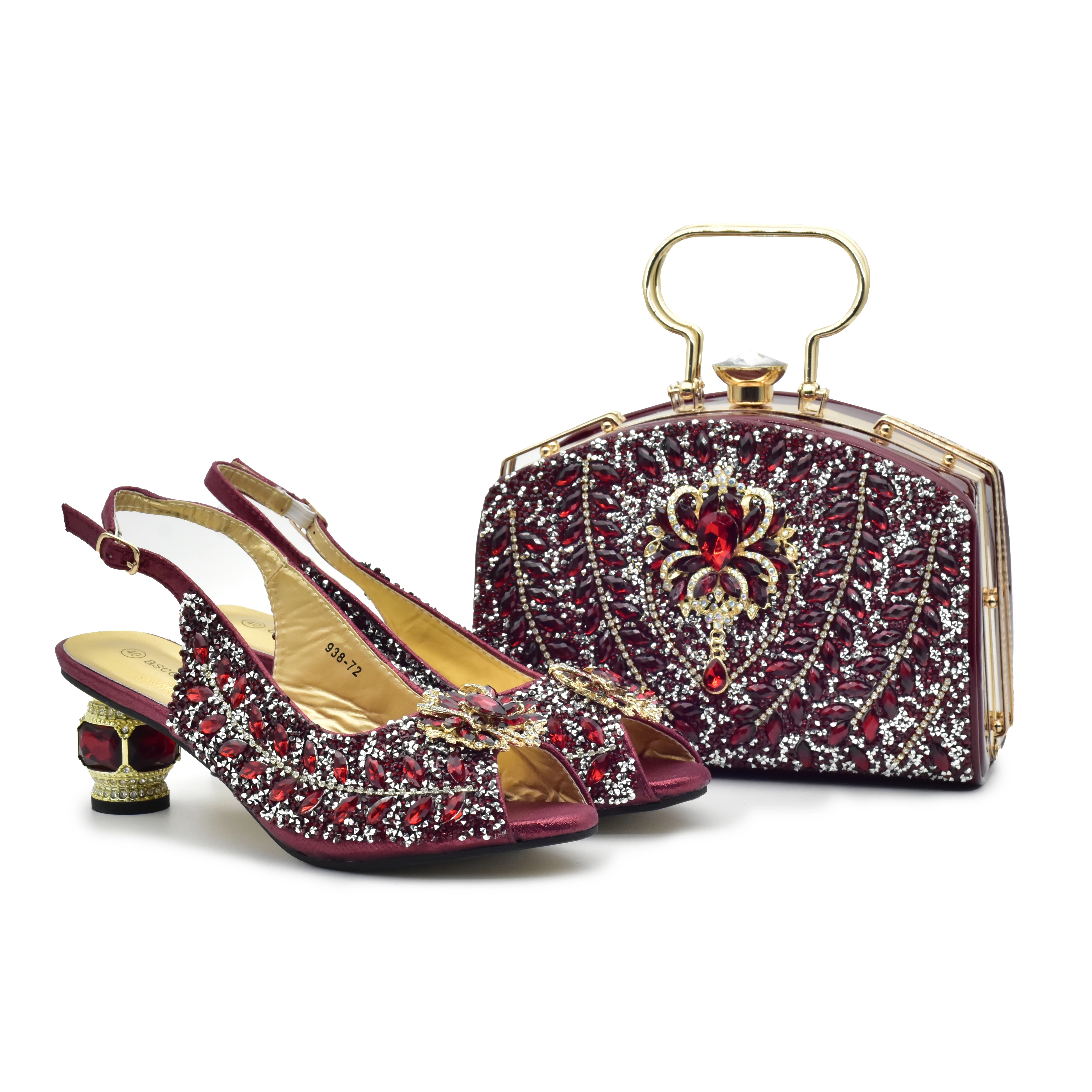 

Doershow New Arrival African Wedding Shoes and Bag Set WINE Italian Shoes with Matching Bags Nigerian lady party! HJB1-3