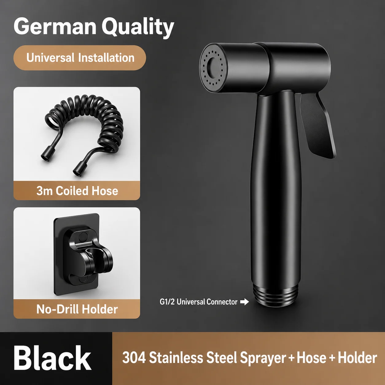 304 Edelstahl Bidet-Sprühgerät Hochdruck-Handbrause Toiletten-Shattaf-Sprühpistole für Badezimmerreinigung und Tierwäsche G1/2 Anschluss