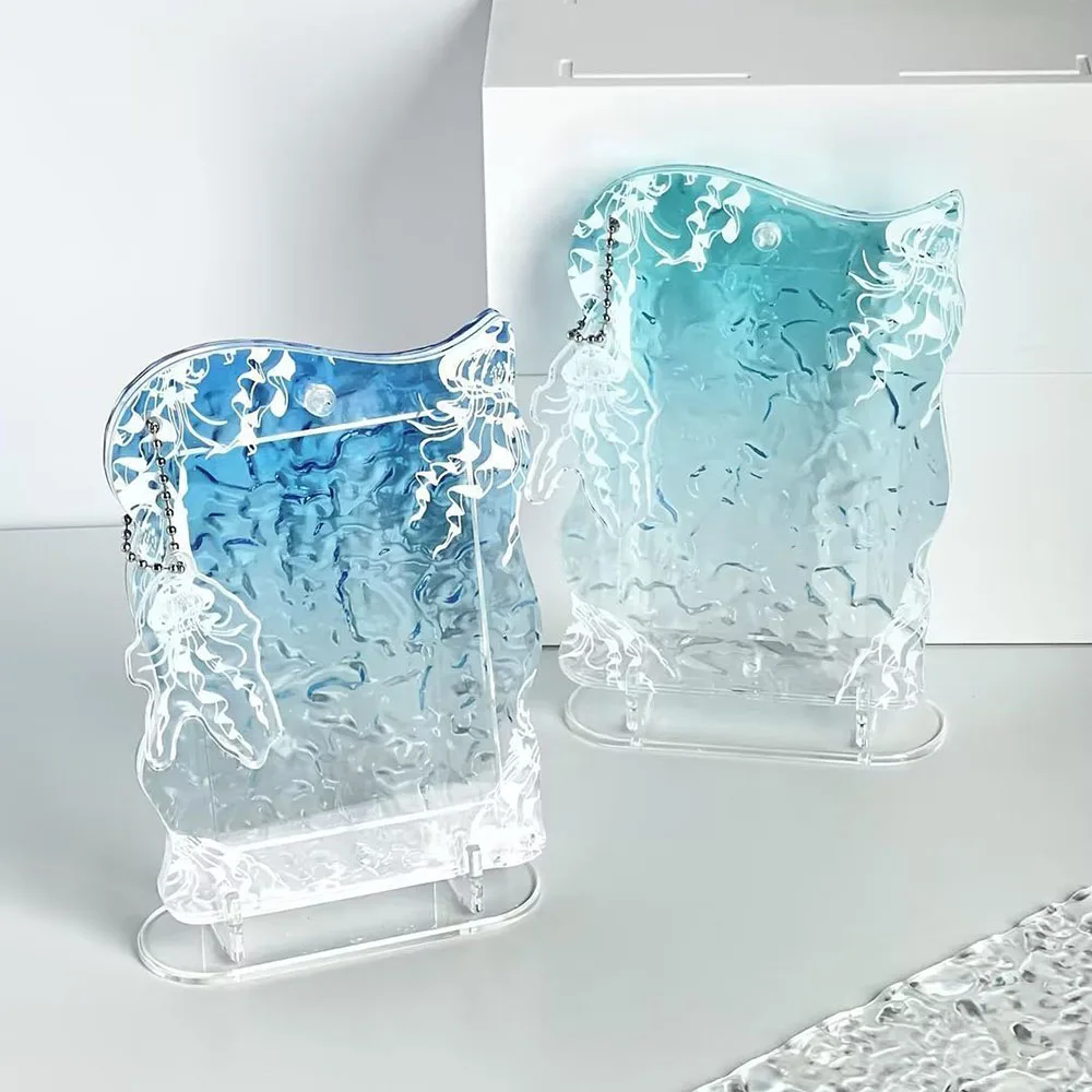 2Pcs 3 Inch Clear Acrylic Photocard Display Frame Jellyfish Water Ripple Ocean Gradient Kpop Anime Tabletop Decor