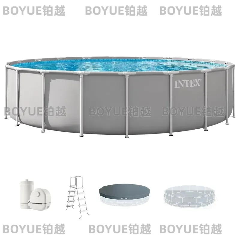 Round Above Ground Swimming Pool Set with Steel Frame Prism Design Cartridge Filter Pump Customizable Outdoor Backyard Water