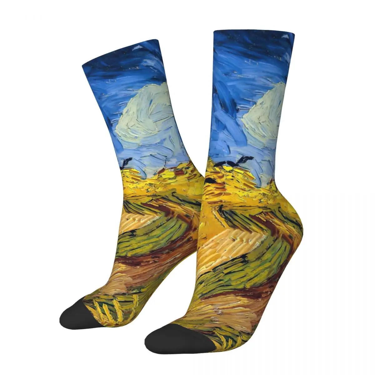 Vincent Van Gogh Stockings Wheatfield with Crows Custom Funny Socks Autumn Anti Bacterial Socks Girls Cycling Breathable Socks