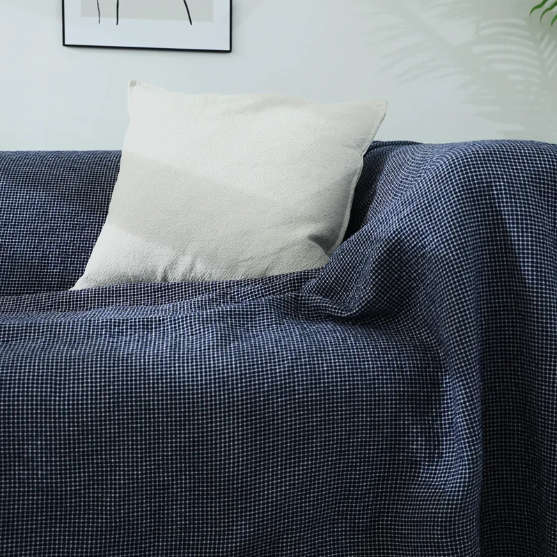 Japanese Minimalist Style Cotton Sofa Cover 4-layer Washed Yarn,Fine and Dense Small Grid Sofa Cushion Cover Blanket,Towel Quilt