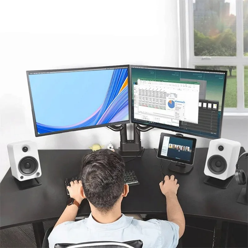 A96I-Desktop Speaker Stand 16° Tilt Computer Metal Storage Rack For Small Speakers 2Pcs Set