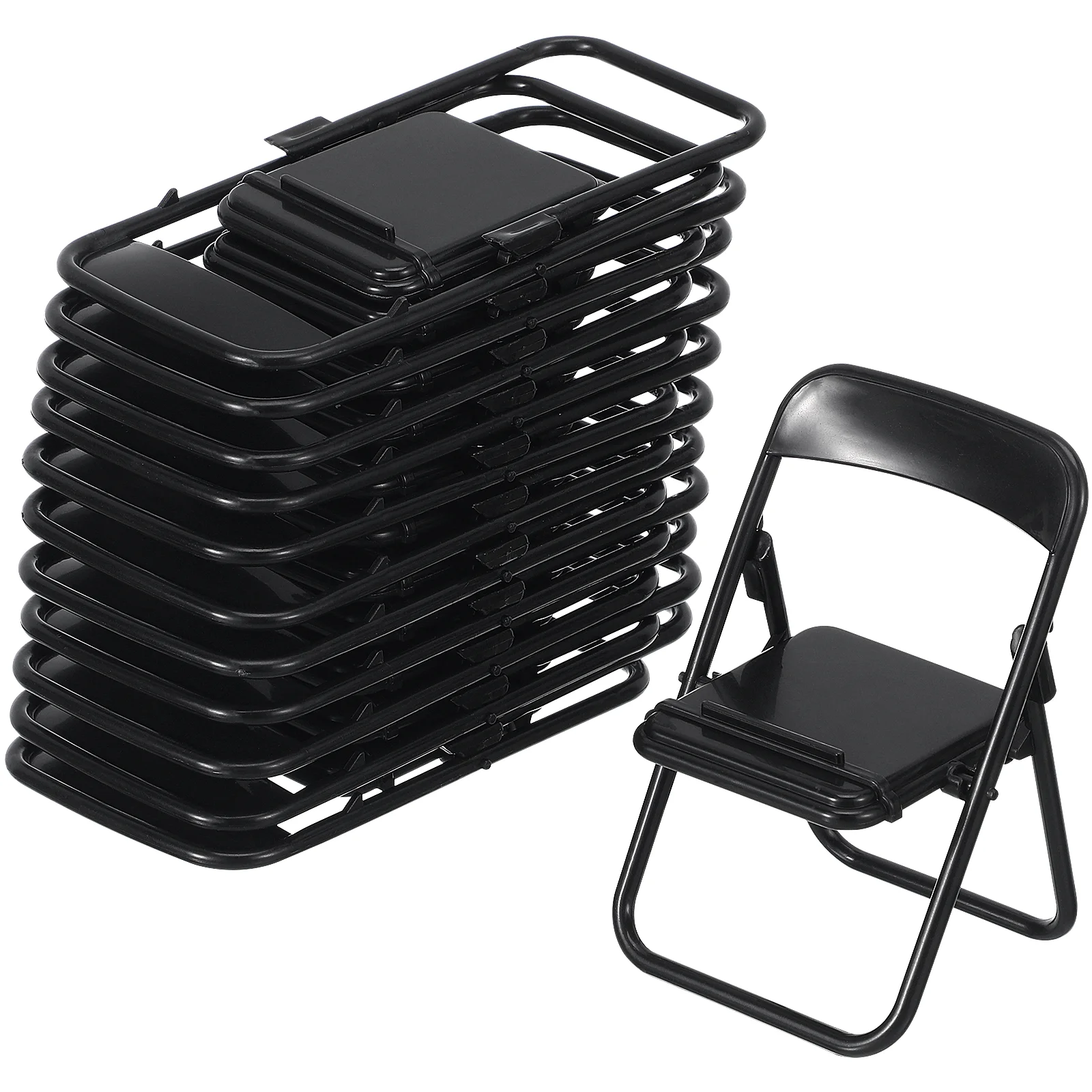 12 Pcs Adjustable Folding Chair Black Decor Tiny Prop Donut Tablet Stands Plastic Chairs