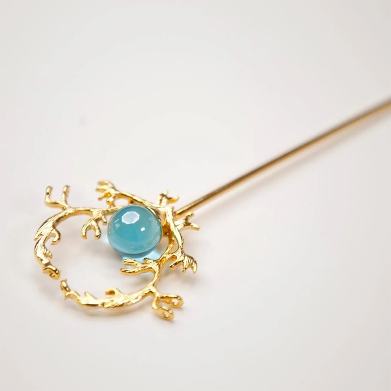 Ethnic Style Gold Antler Hairpin Blue Jade Tassel Hanfu Headwear for Cheongsam Han Clothes Tea Wear