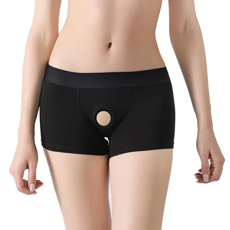 Strap on Boxer Briefs with Bullet Vibe Pocket and Silicone O-Ring Diameter 4.5cm Harness Boxers Strapon Panties for Adult Play