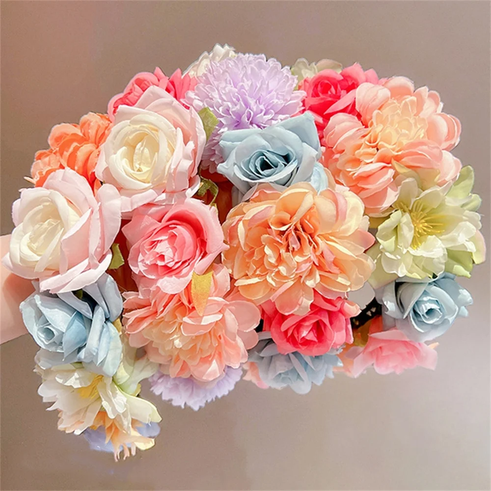 

Chinese Artificial Flowers Headband Female Hair Band Accessories Women Simulation Flower Hairband Wedding Party Bridal Wreath