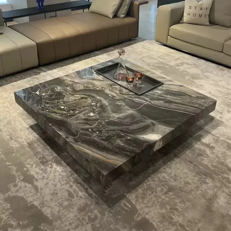 Italian minimalist light luxury rock slab coffee table marble living room home square high sense 2024 new