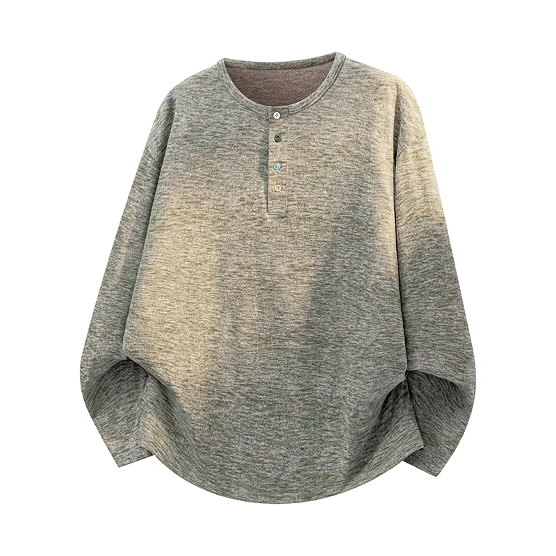Men's Henry Neck Loose Fit Multi Color Yarn Knit Loose Fit Casual Streetwear Style Basic T Shirt