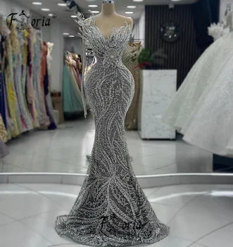 Zilvergrijze Kralen Zeemeermin Formele Avondjurk Met Lange Kwastjes 3d Handwerk Kwastjes Pailletten Trouwfeestjurk Robe De Soirée