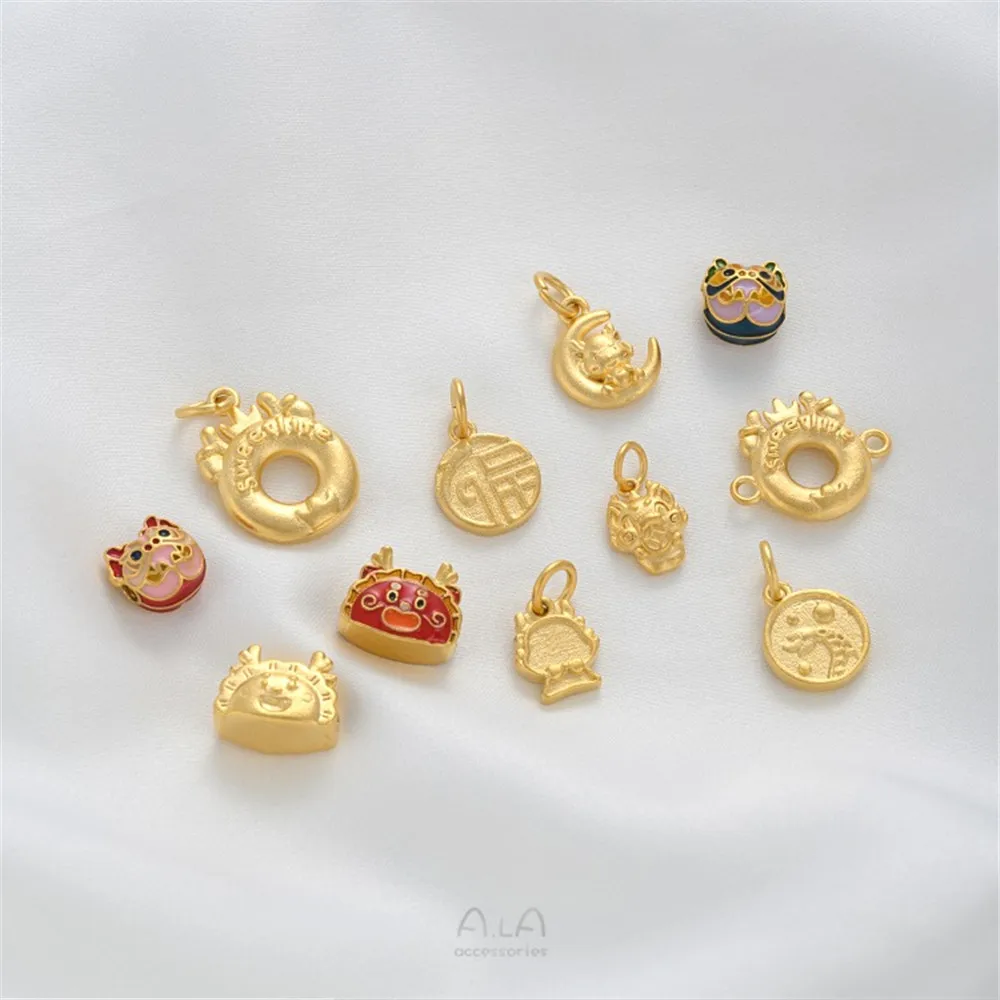 

Sand Gold Cartoon Faucet Beads Safe Buckle Lucky Character New Year of The Dragon Pendant Handmade DIY Jewelry Accessories