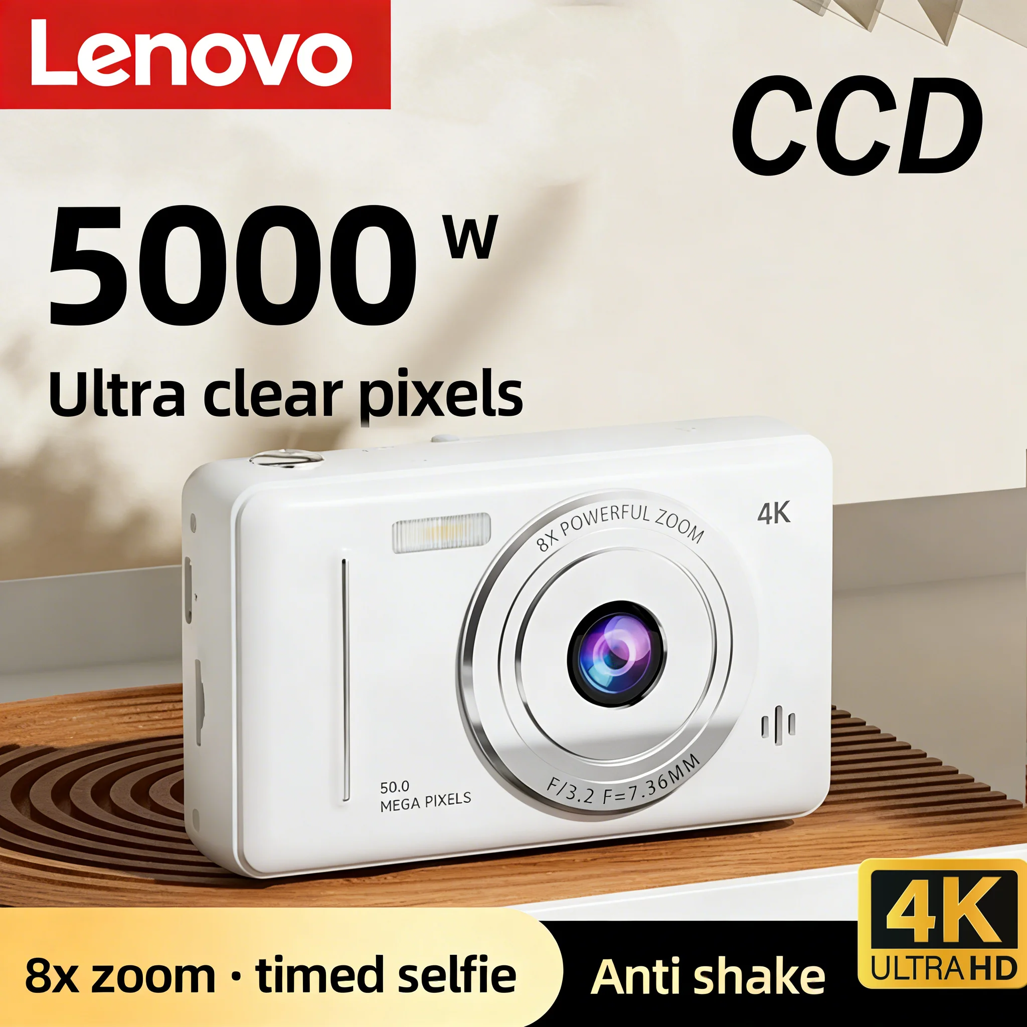 Lenovo 5000W Pixels Auto Foc Digital Camera 4K HD Retro CCD Portable Card Camera Entry-level Camera Dual Camera Flash 2026New