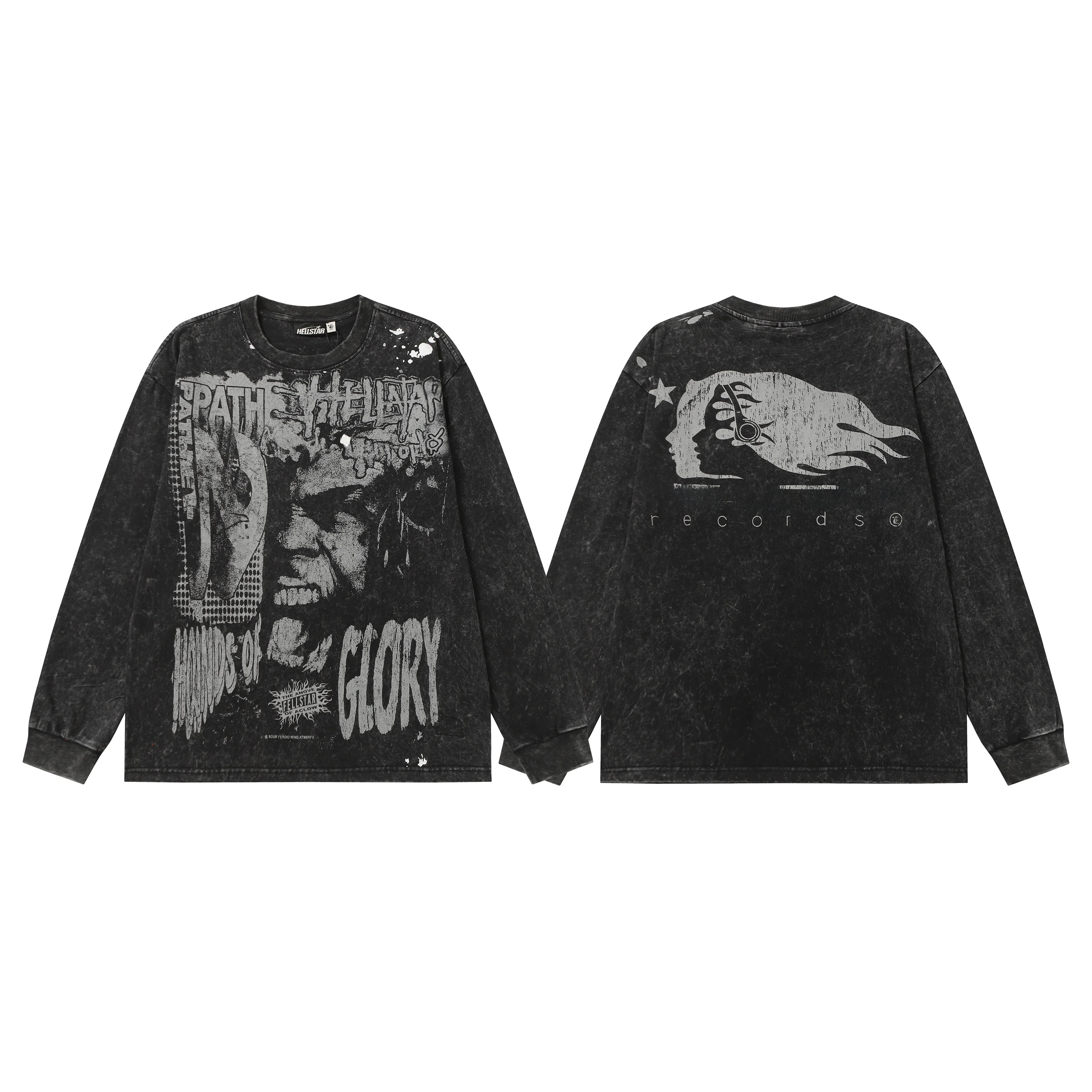 

Hell Star Retro Waed High Street Loose Long Sve T-irt Hip Hop Letter Print American Sle Men Women Faionable Street...