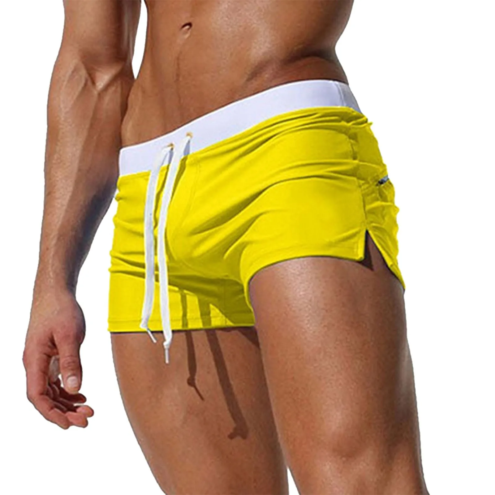 2024 Men Spring And Summer Ultra Shorts Solid Sport Shorts Drawstring Slit Trousers Legs Beach Swimming Sports Short Mens Y2K