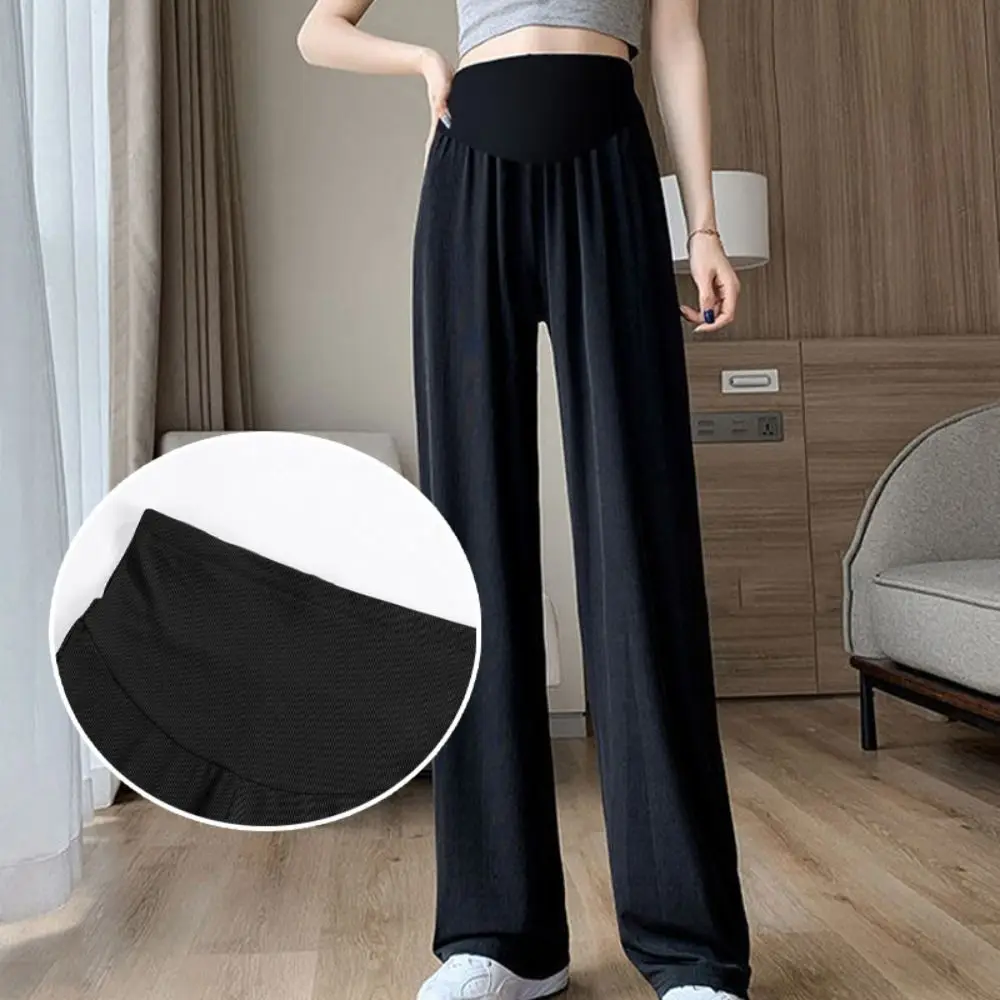 

Loose Straight Leg Pants Ice Silk Dropping Feeling Casual Pants Pregnant High Waist Workout Trousers Wide Leg Pants Woman Female