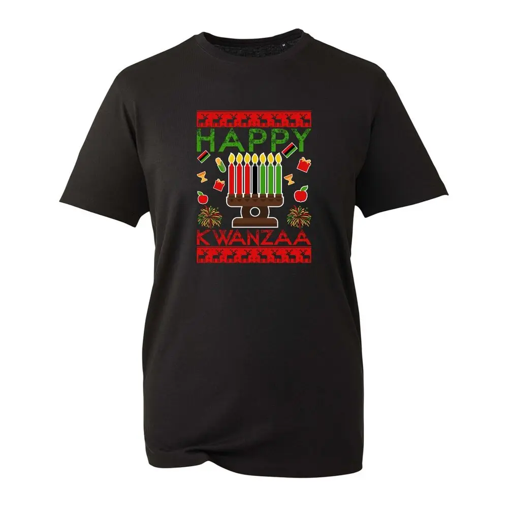 Happy Kwanzaa T-Shirt, Christmas Candle Funny Ugly Merry Xmas Gift Unisex Top  High Quality 100%Cotton Short Sleeve